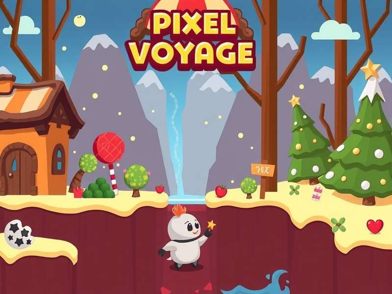 Choco Pixel Voyage game screenshot showing pixel art character in a chocolate world